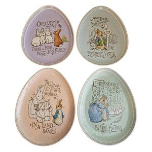 Pottery Barn Kids Beatrix Potter Set 4 Plates Melamine Pastel Egg Shaped Easter